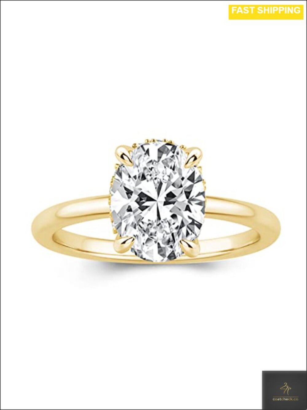 14K Gold Thick Plated 925 Silver 1.5ct Oval Engagement Ring